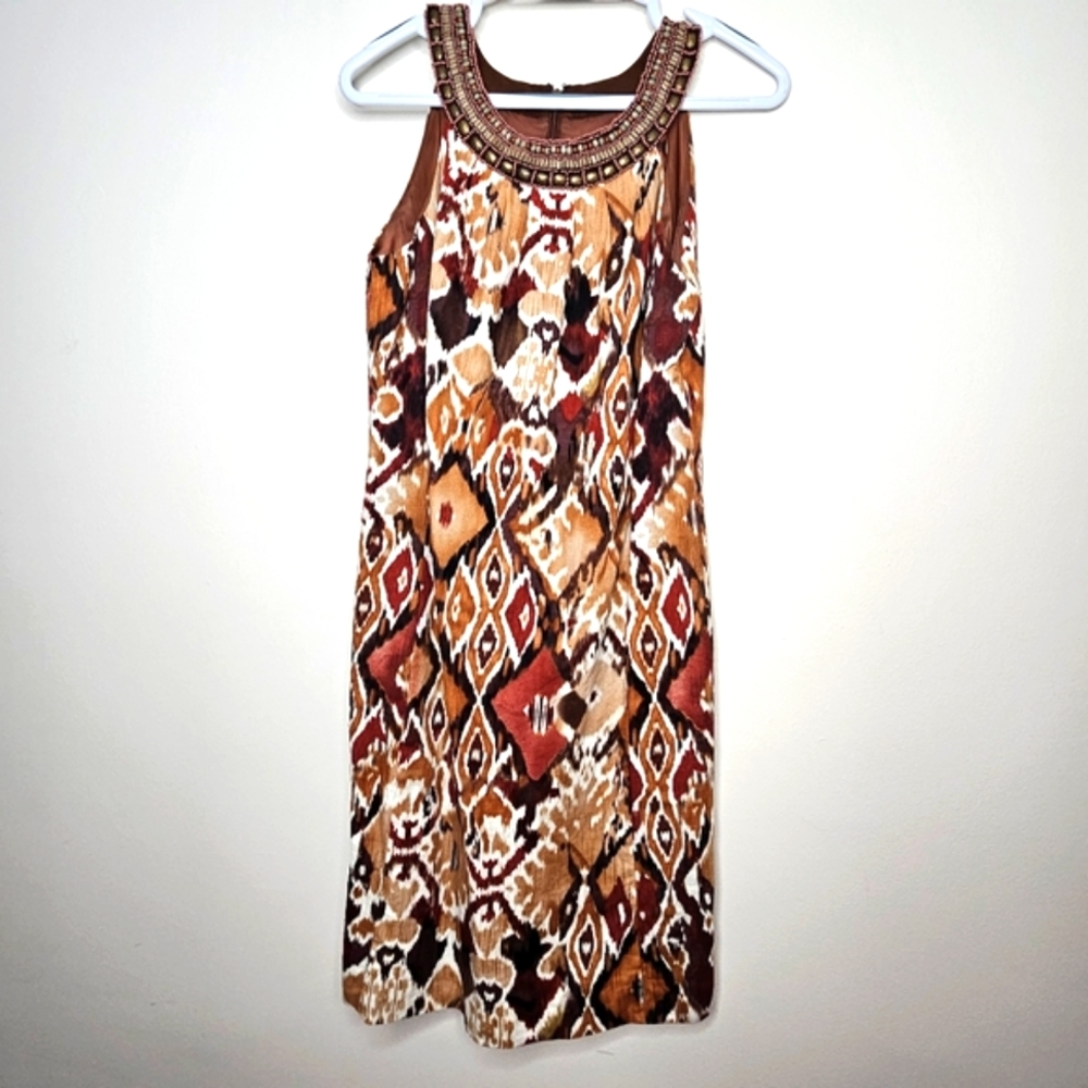 NWOT Eliza J Linen Tribal Beaded Dress